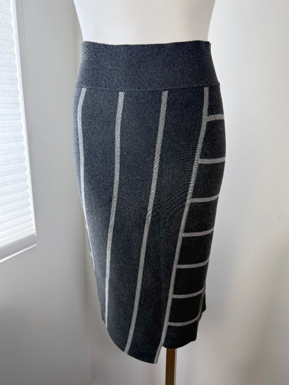 Bailey 44 Grey Striped Knit Pencil Skirt